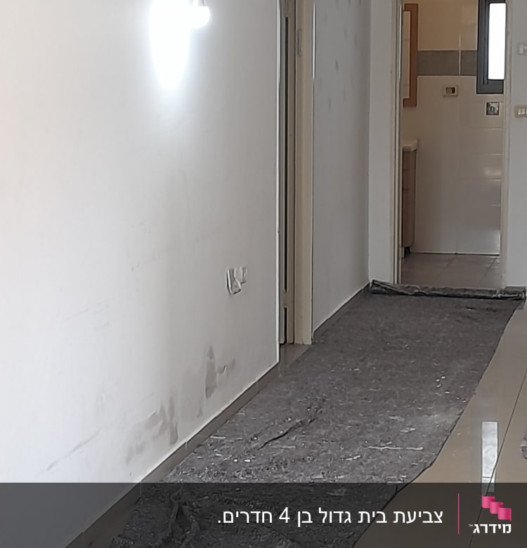 קיר צבוע עם סימני תיקון, יריעת מגן על הרצפה